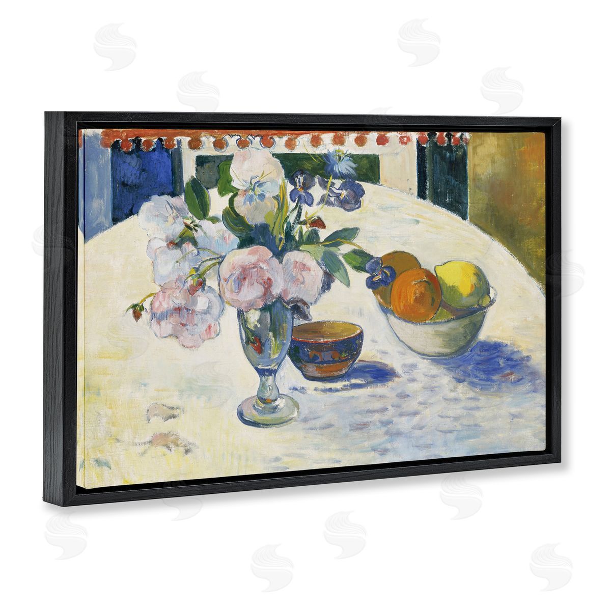 one1000paintings Classic Gauguin Flowers & Fruit Bowl Black Floating Frame Canvas Wall Art Print