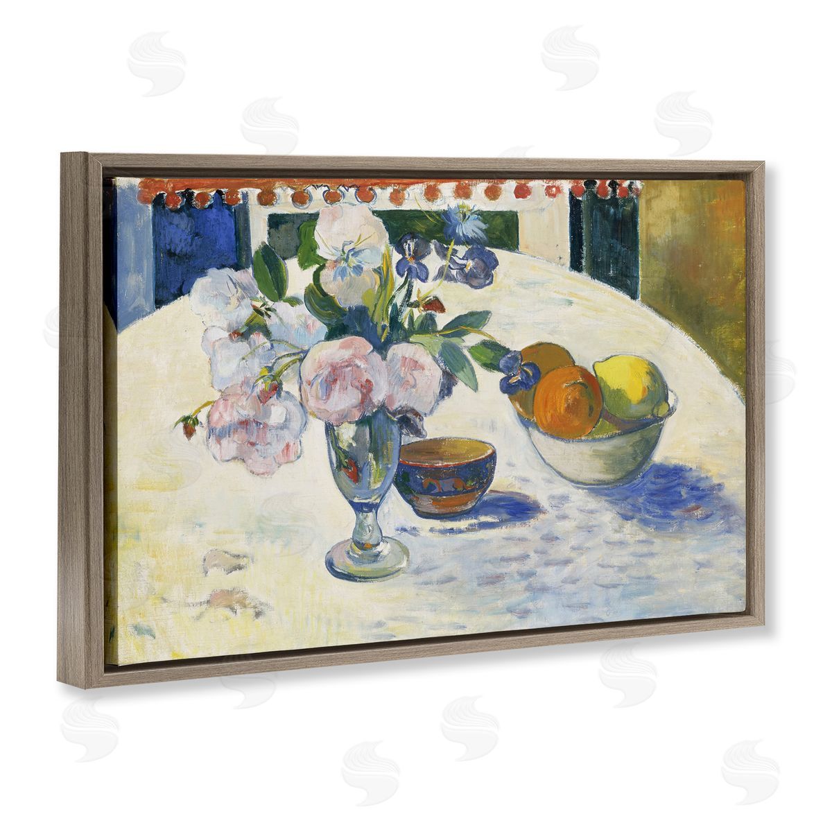 one1000paintings Classic Gauguin Flowers & Fruit Bowl Brown Floating Frame Canvas Wall Art Print