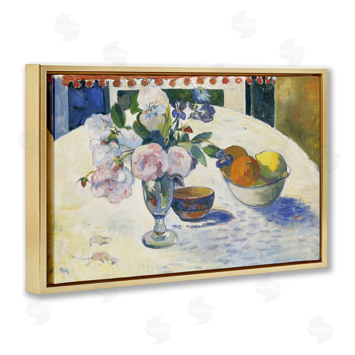 one1000paintings Classic Gauguin Flowers & Fruit Bowl Gold Floating Frame Canvas Wall Art Print