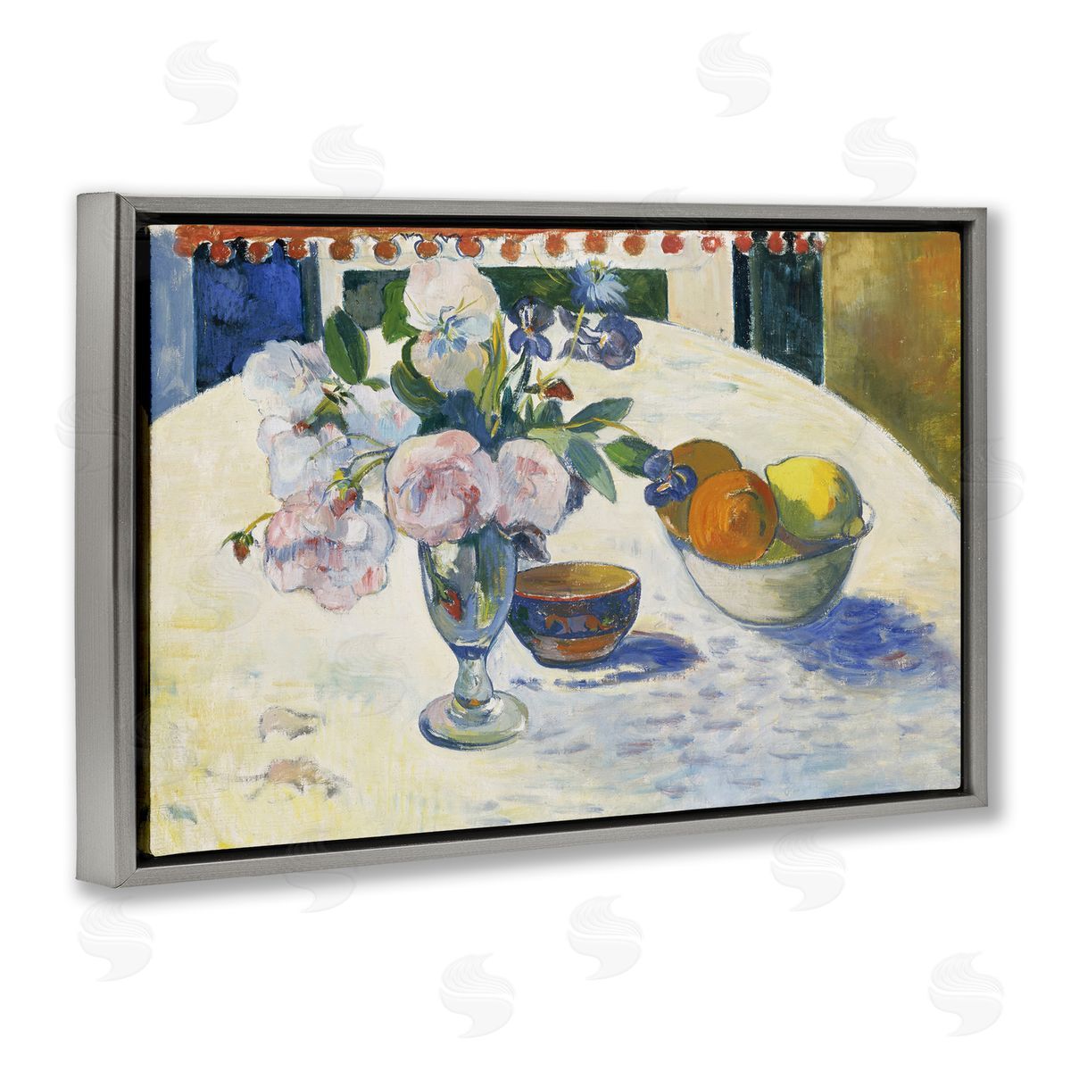 one1000paintings Classic Gauguin Flowers & Fruit Bowl Gray Floating Frame Canvas Wall Art Print