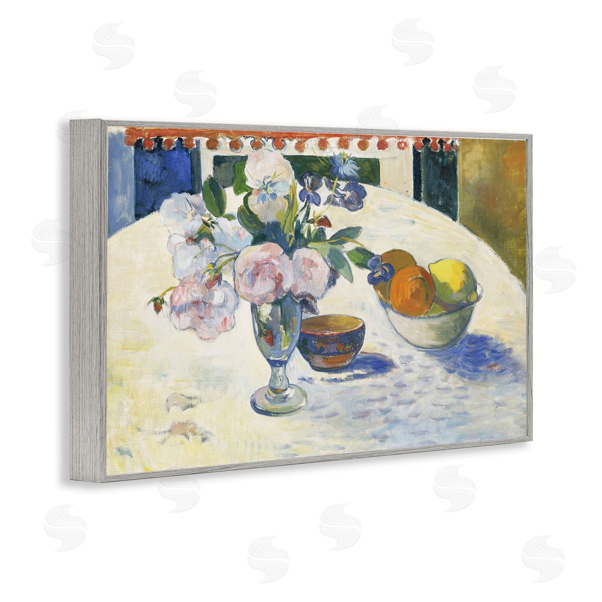 one1000paintings Classic Gauguin Flowers & Fruit Bowl Gray Framed Giclee Wall Art Print