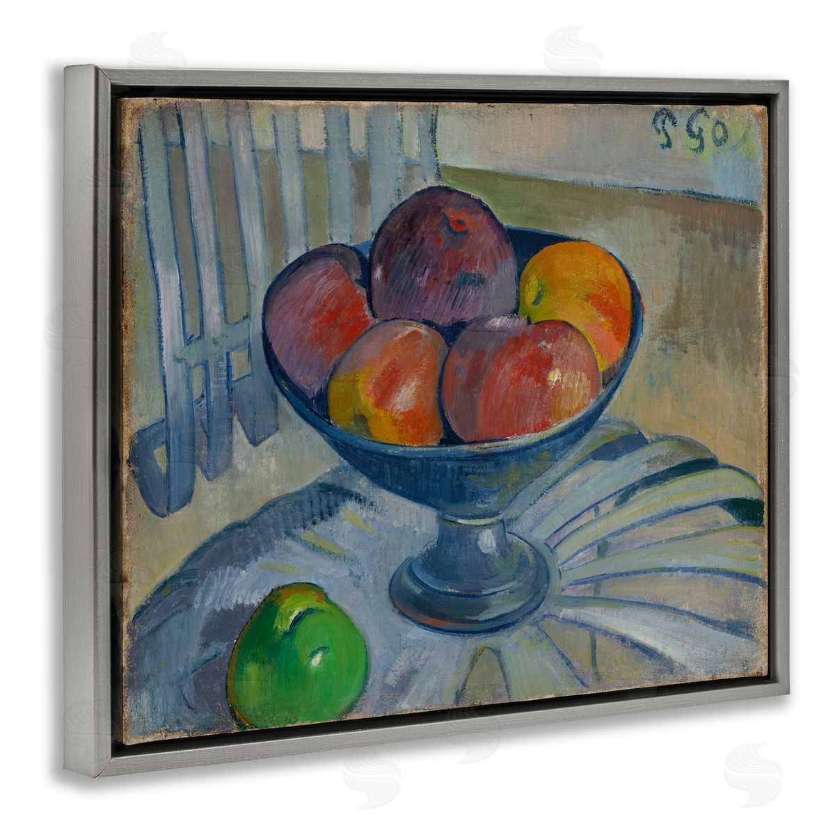 one1000paintings Classic Fruit Dish on Garden Chair Gray Floating Frame Canvas Wall Art Print