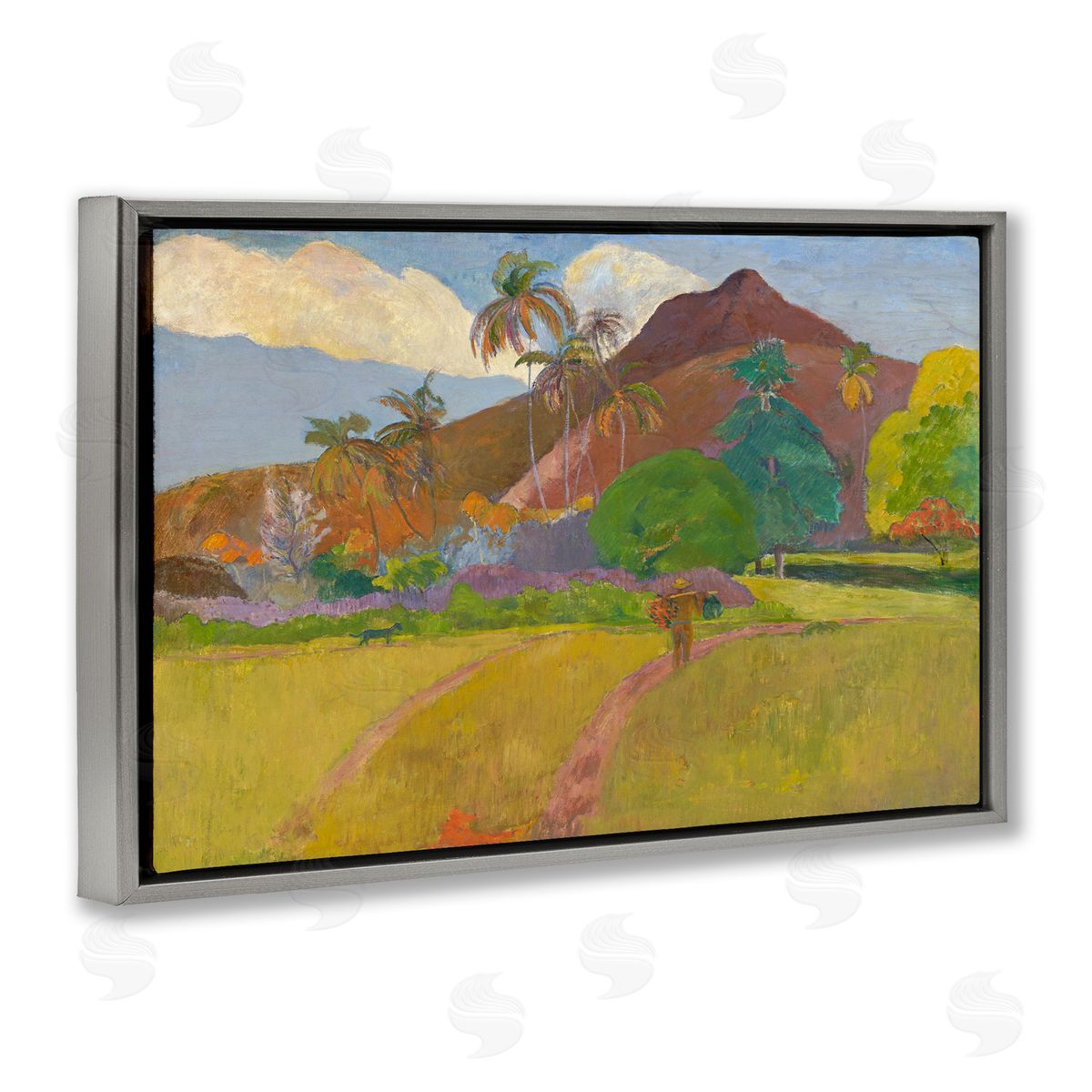 one1000paintings Classic Tahitian Landscape Gray Floating Frame Canvas Wall Art Print