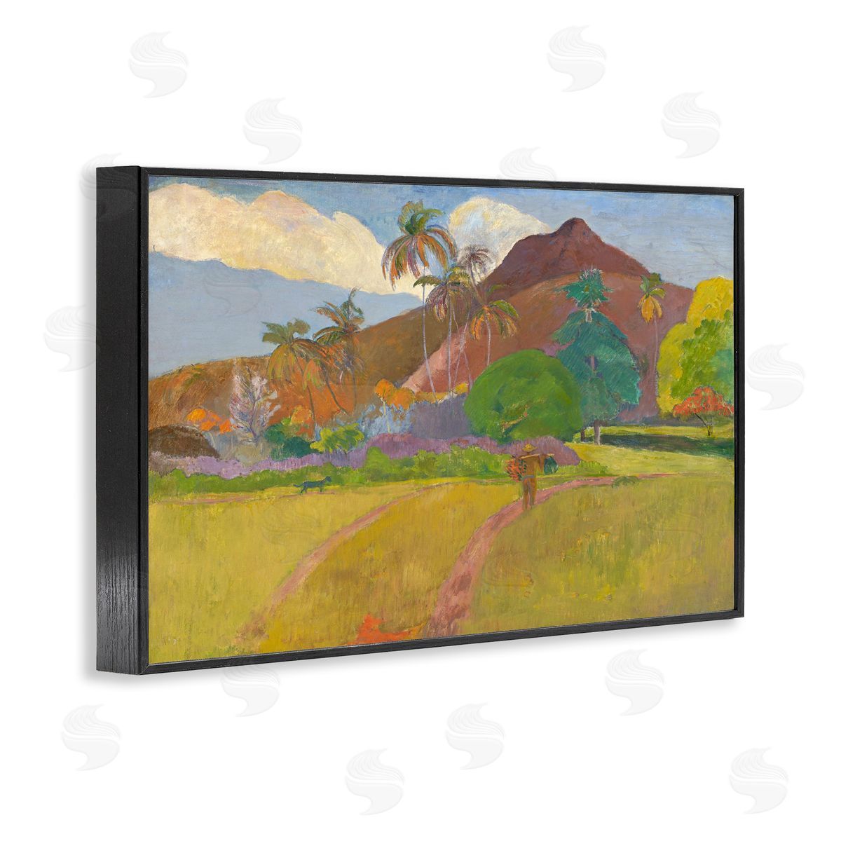 one1000paintings Classic Tahitian Landscape Black Framed Giclee Wall Art Print