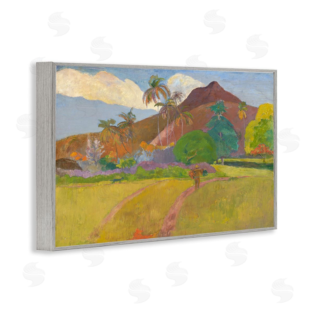 one1000paintings Classic Tahitian Landscape Gray Framed Giclee Wall Art Print