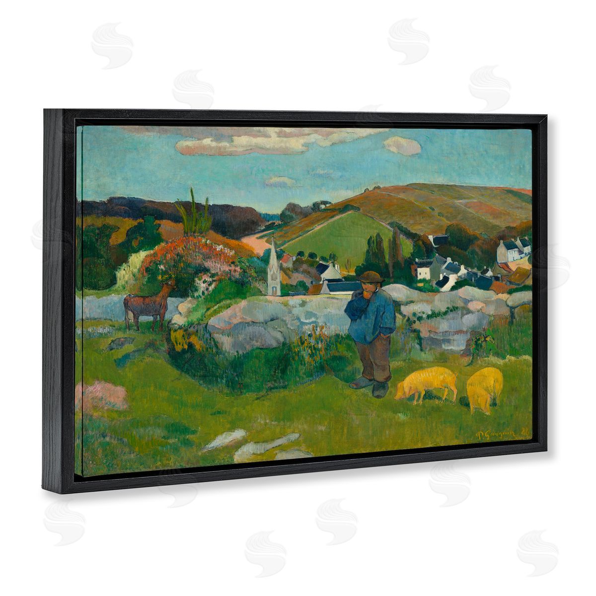 one1000paintings Classic Gauguin Swineherd Black Floating Frame Canvas Wall Art Print