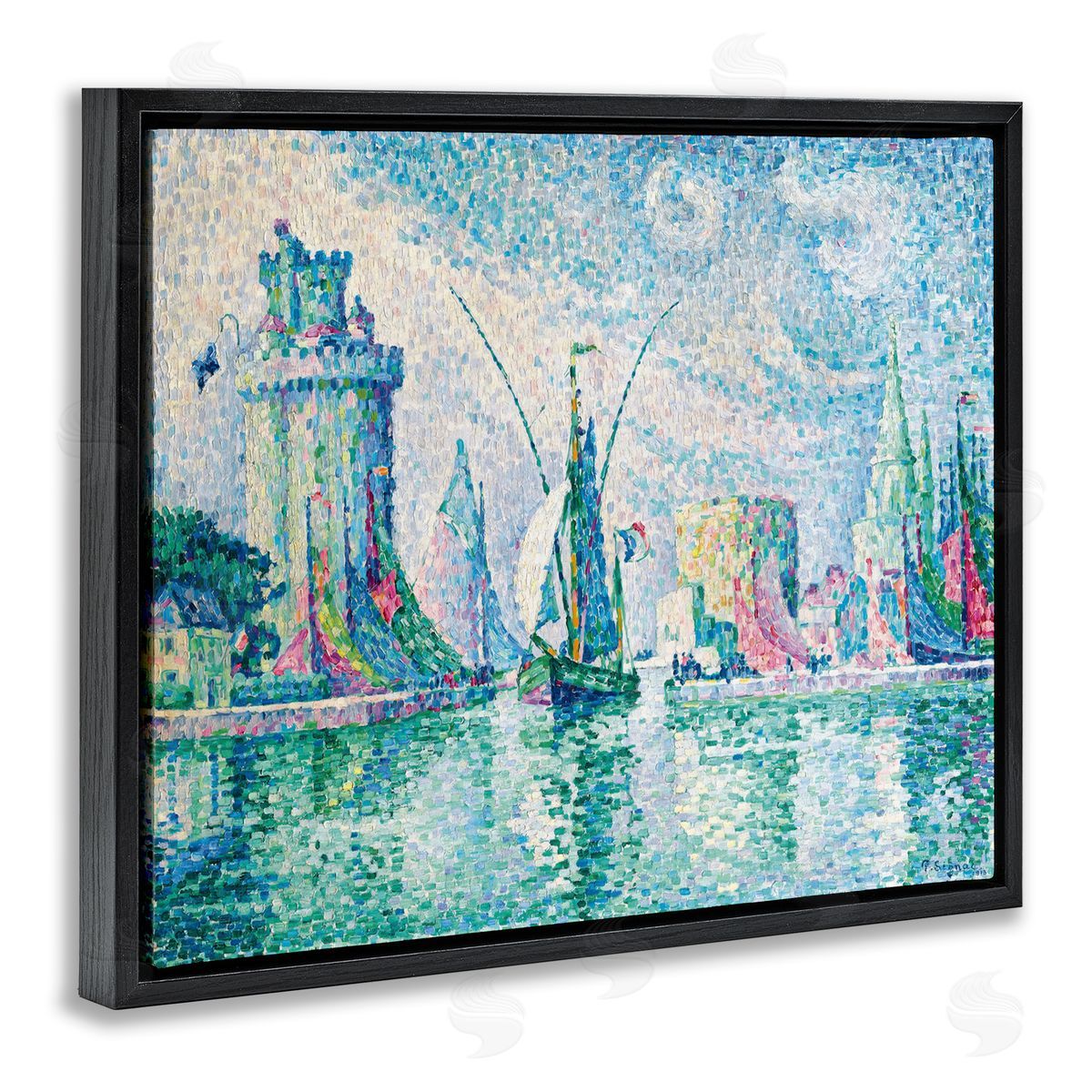 one1000paintings La Rochelle Classical Signac Black Floating Frame Canvas Wall Art Print