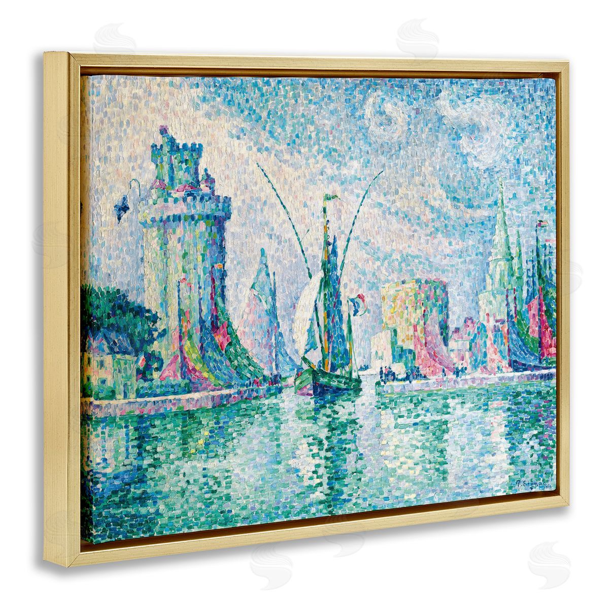 one1000paintings La Rochelle Classical Signac Gold Floating Frame Canvas Wall Art Print