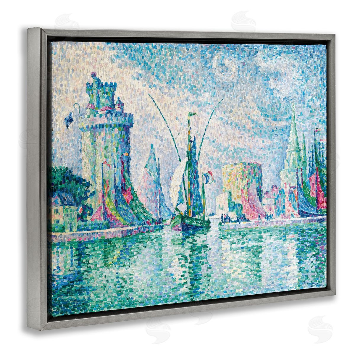 one1000paintings La Rochelle Classical Signac Gray Floating Frame Canvas Wall Art Print