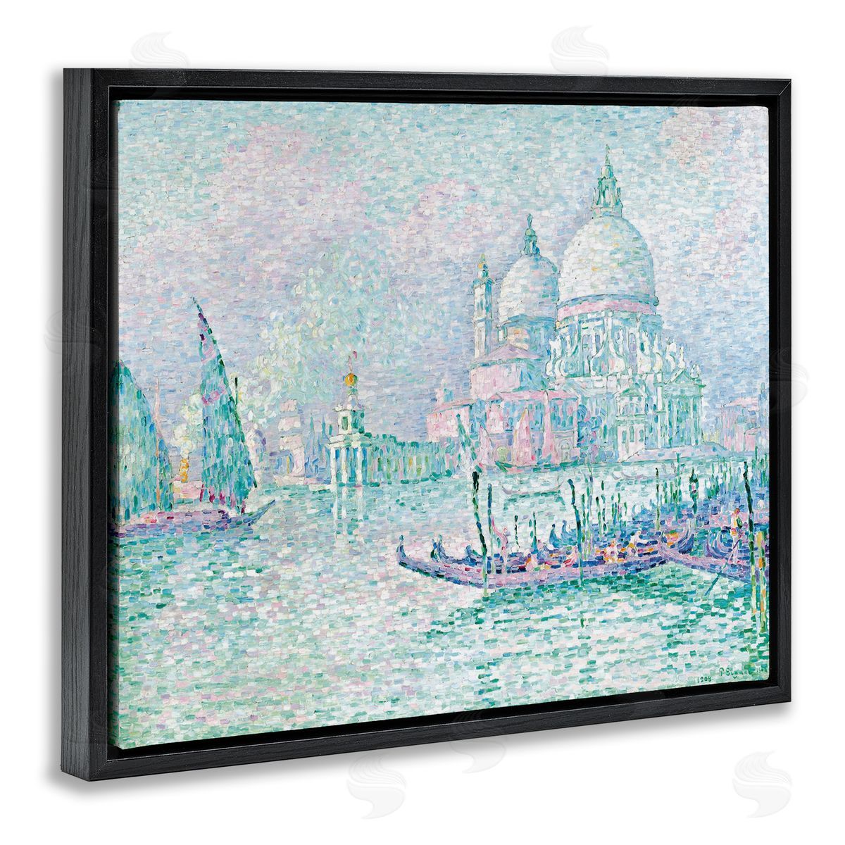 one1000paintings Classical Venice Signac Painting Black Floating Frame Canvas Wall Art Print