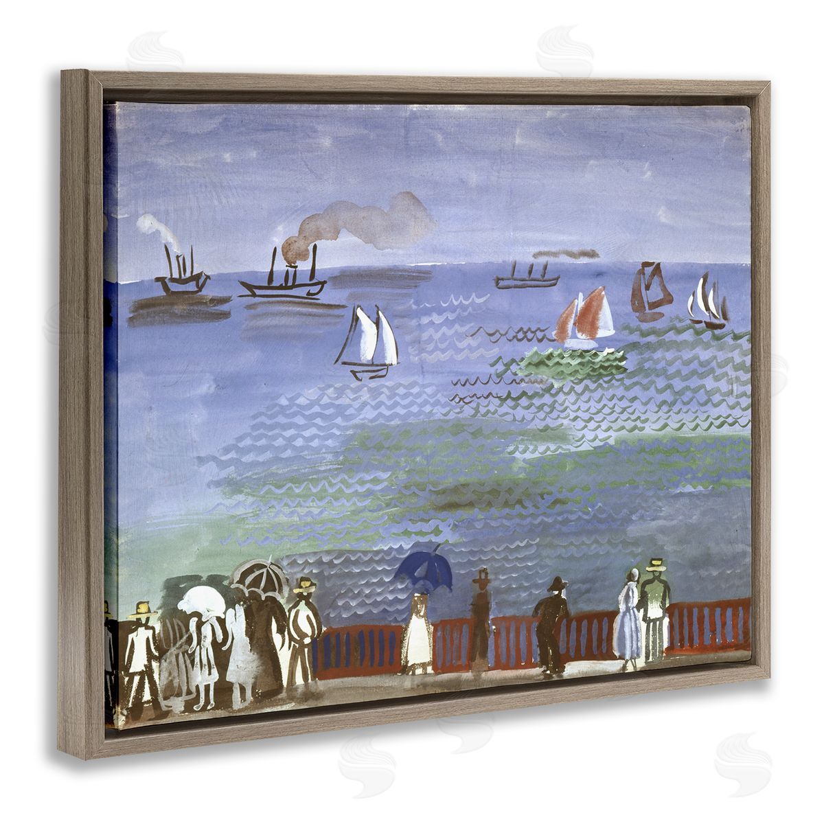 one1000paintings Classic Raoul Dufy Nautical Scene Brown Floating Frame Canvas Wall Art Print