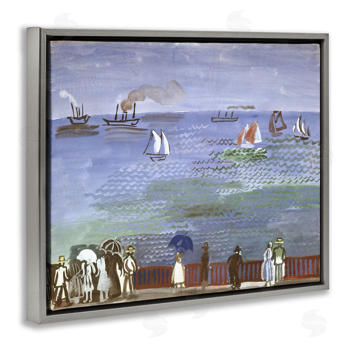 one1000paintings Classic Raoul Dufy Nautical Scene Gray Floating Frame Canvas Wall Art Print