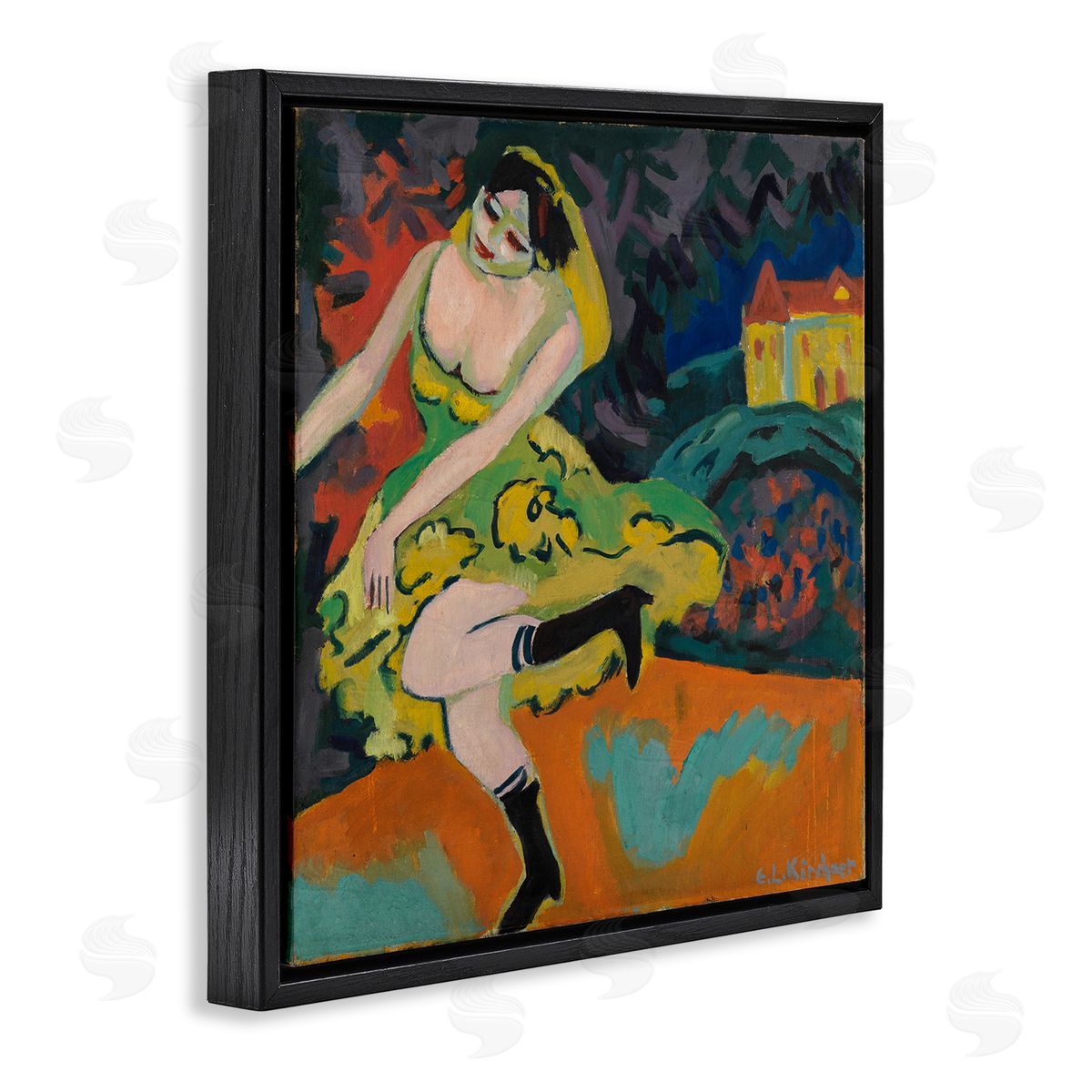 one1000paintings Kirchner Painting of Woman Black Floating Frame Canvas Wall Art Print