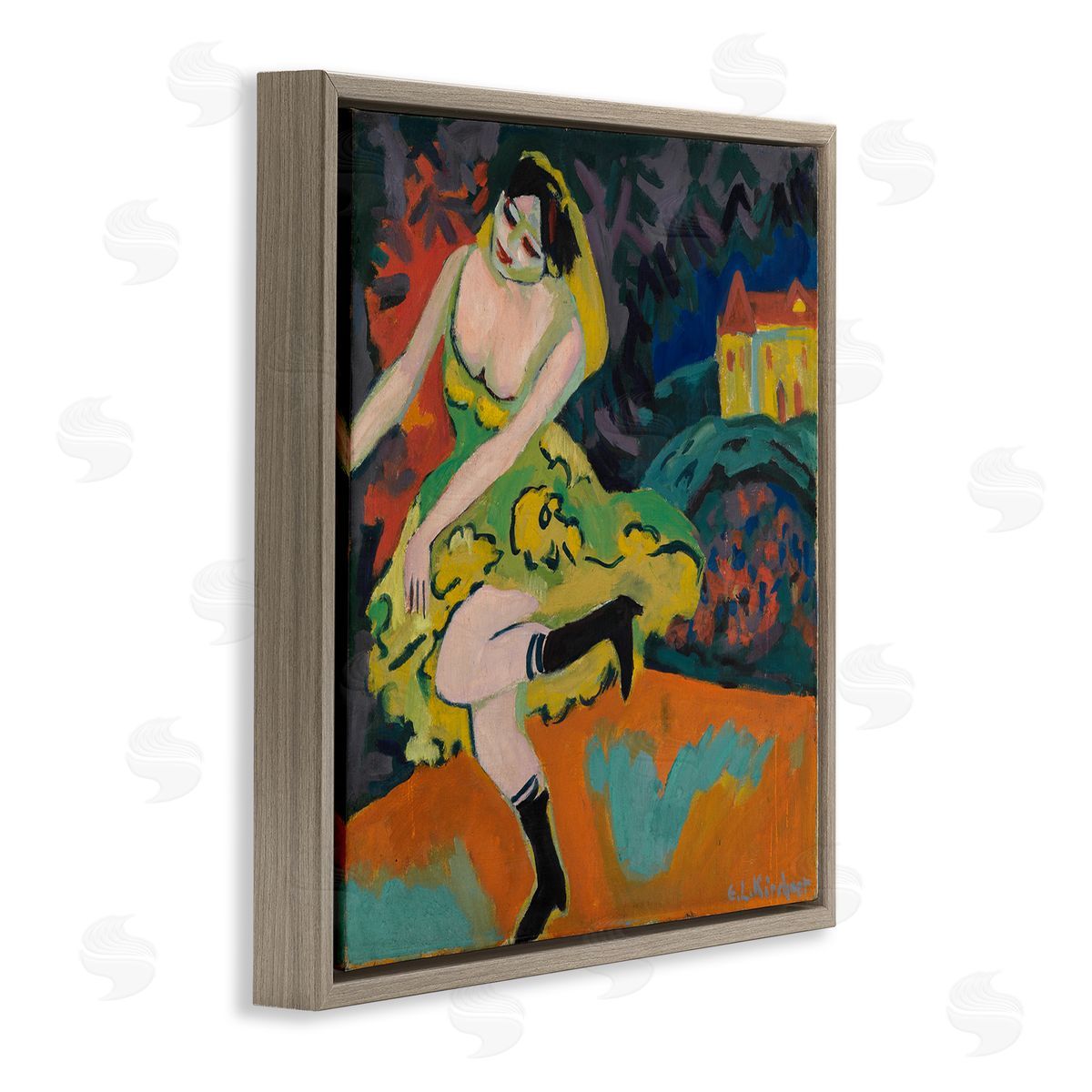 one1000paintings Kirchner Painting of Woman Brown Floating Frame Canvas Wall Art Print