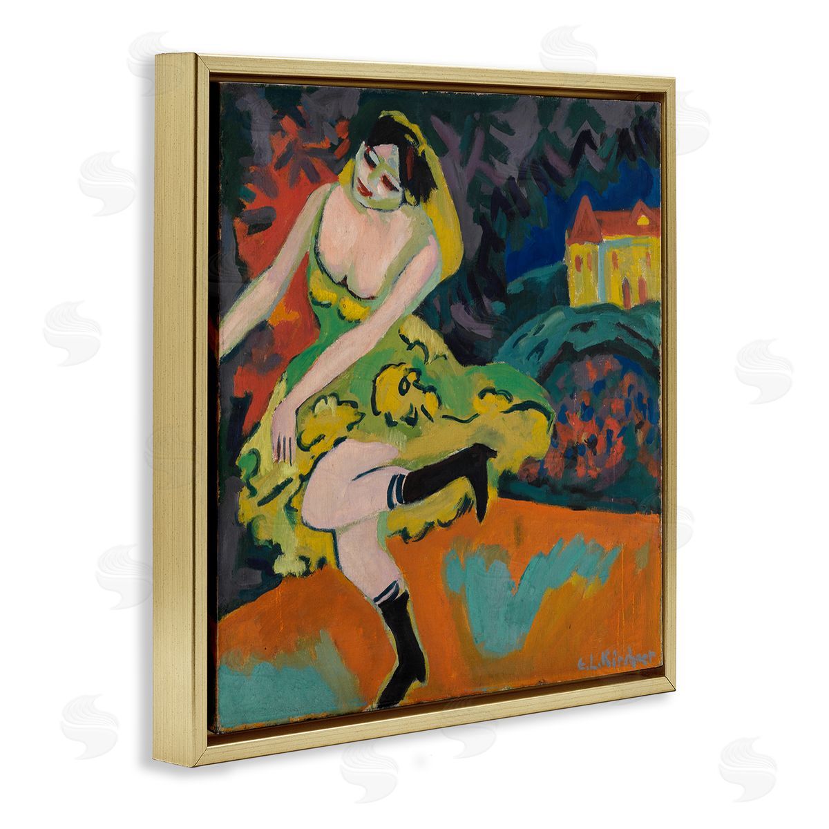 one1000paintings Kirchner Painting of Woman Gold Floating Frame Canvas Wall Art Print