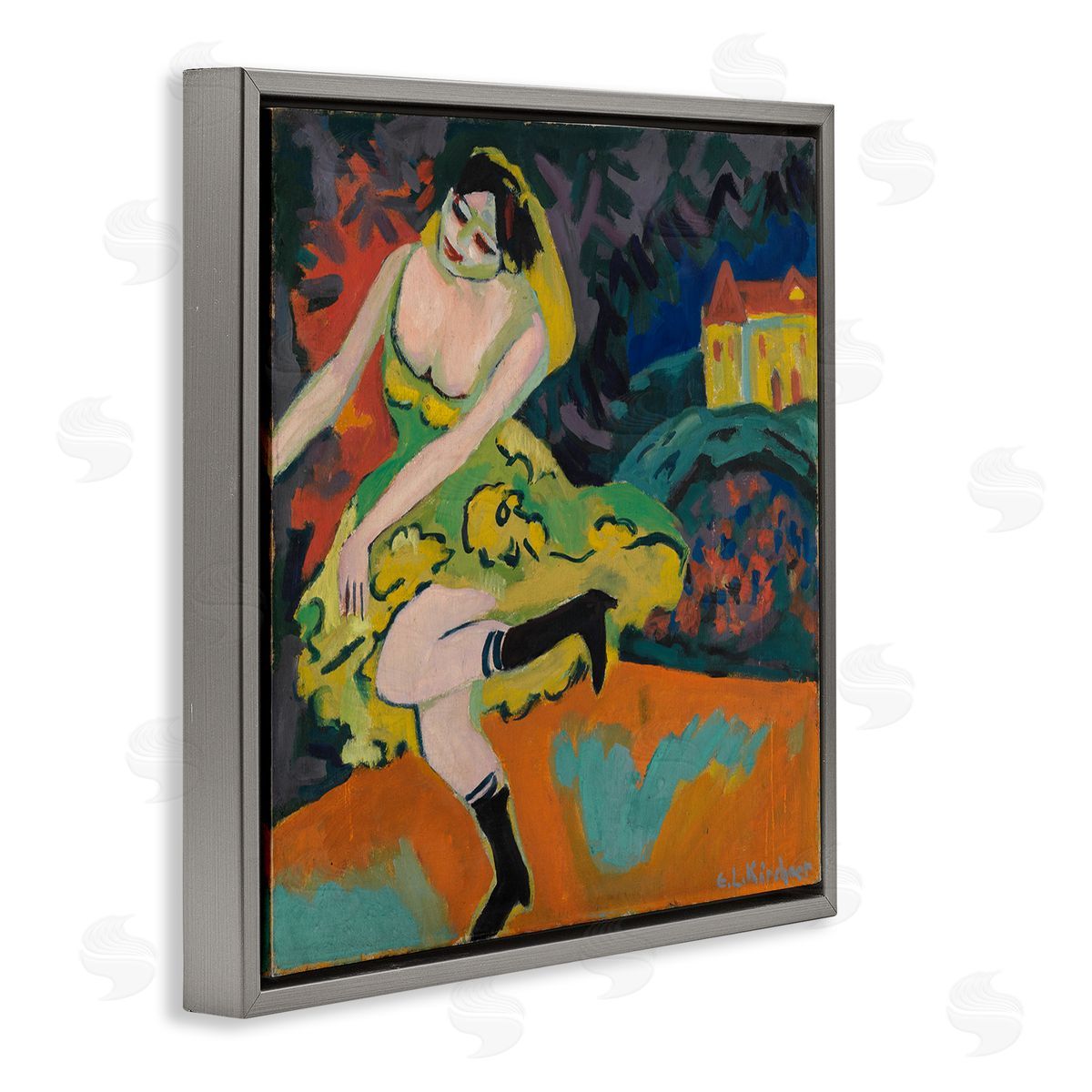 one1000paintings Kirchner Painting of Woman Gray Floating Frame Canvas Wall Art Print