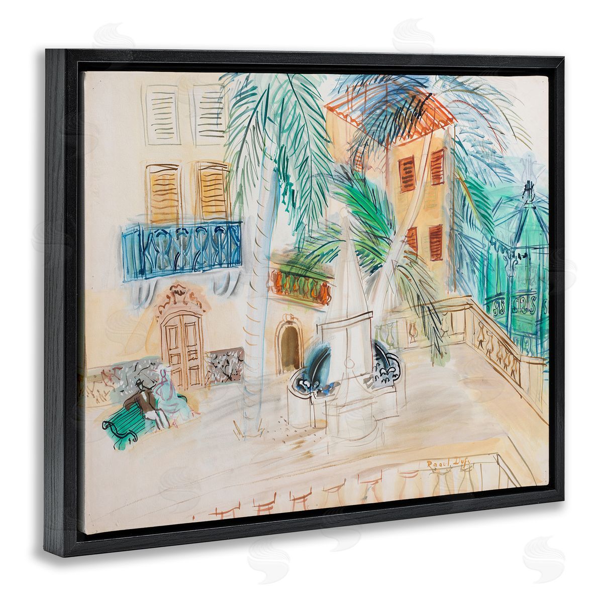 one1000paintings Couple Sur Un Banc Dufy Classic Black Floating Frame Canvas Wall Art Print