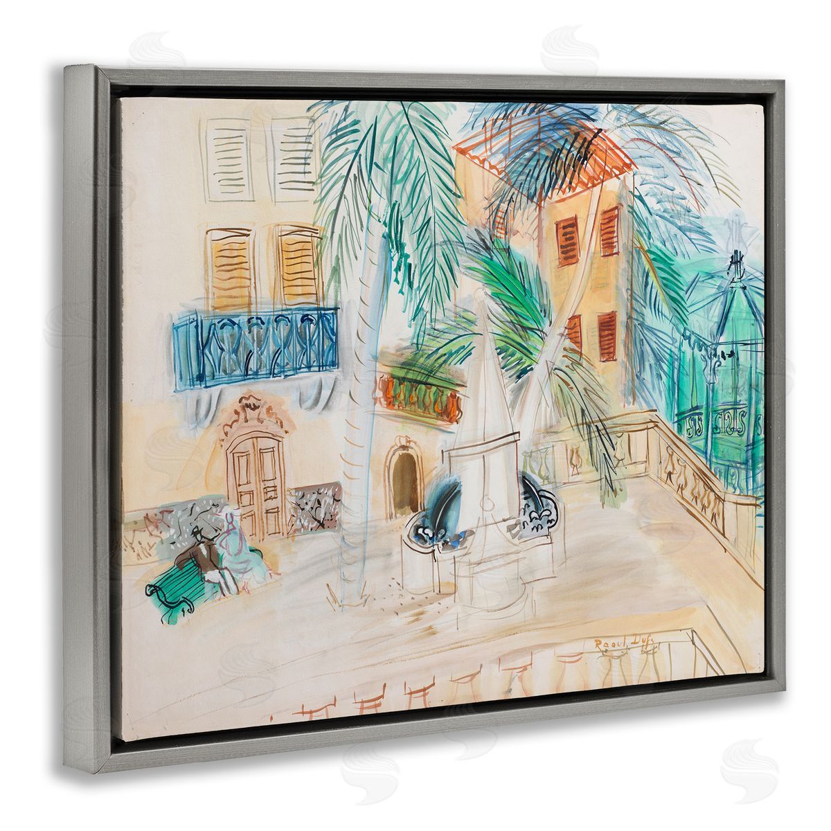 one1000paintings Couple Sur Un Banc Dufy Classic Gray Floating Frame Canvas Wall Art Print