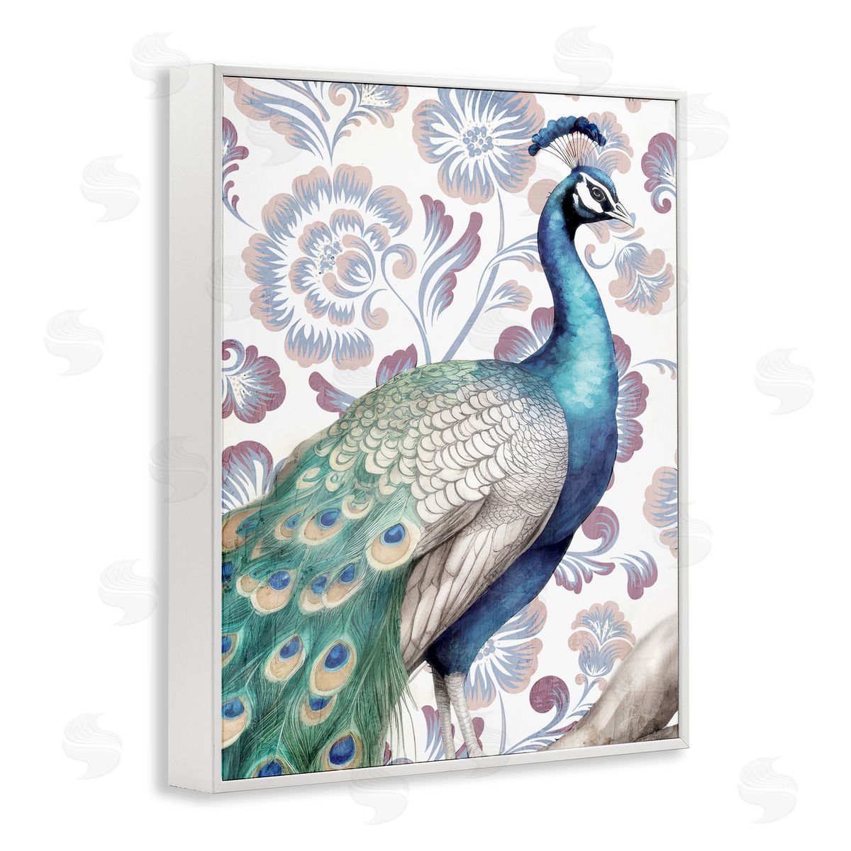 Kim Allen Peacock on Vintage Florals White Framed Giclee Wall Art Print