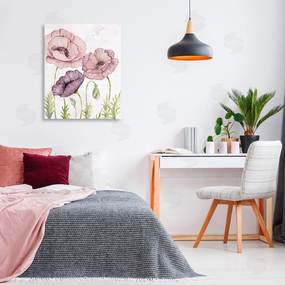 Kim Allen Soft Pastel Poppy Garden Canvas Wall Art Print in Room