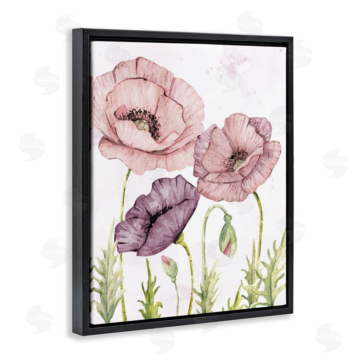Kim Allen Soft Pastel Poppy Garden Black Floating Frame Canvas Wall Art Print
