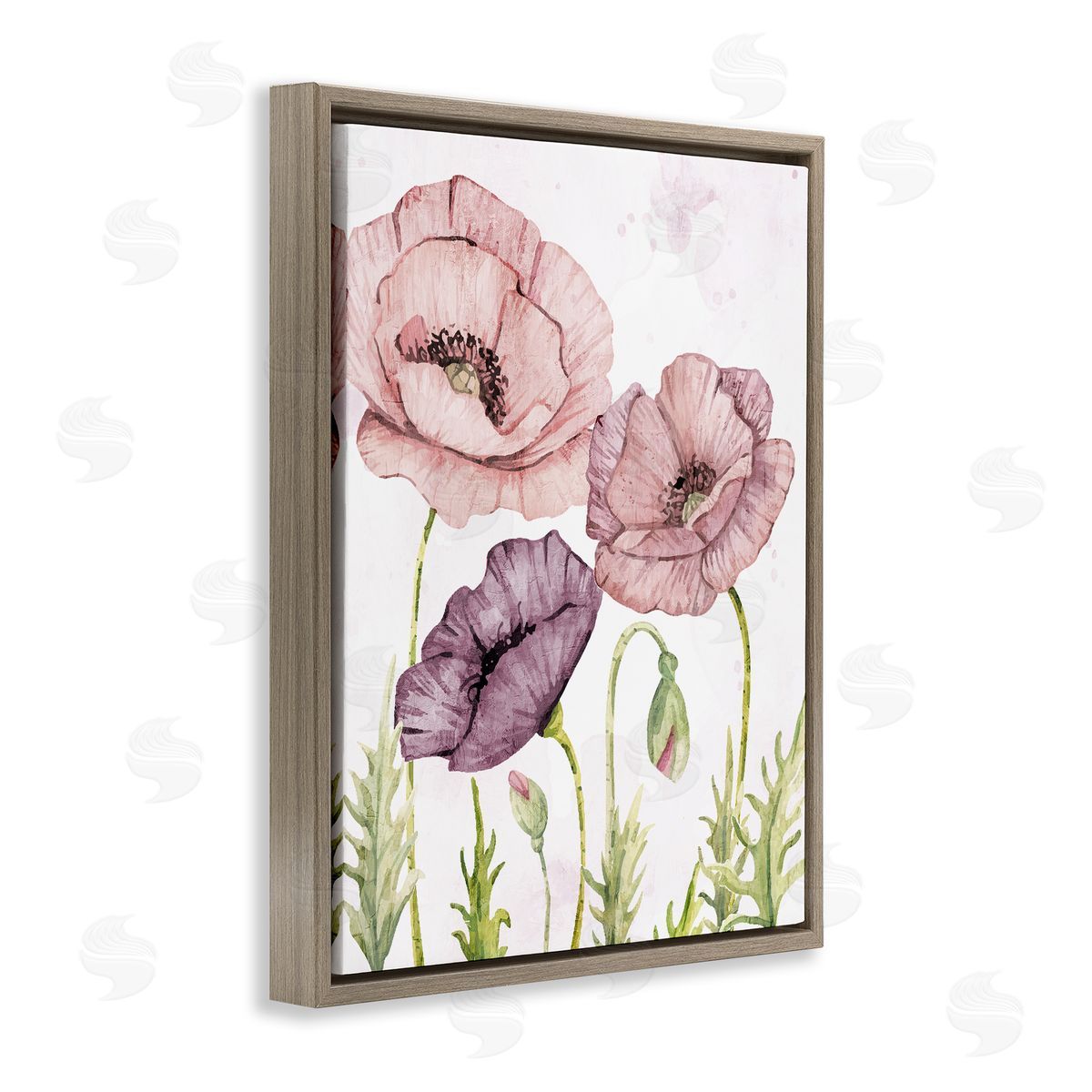 Kim Allen Soft Pastel Poppy Garden Brown Floating Frame Canvas Wall Art Print