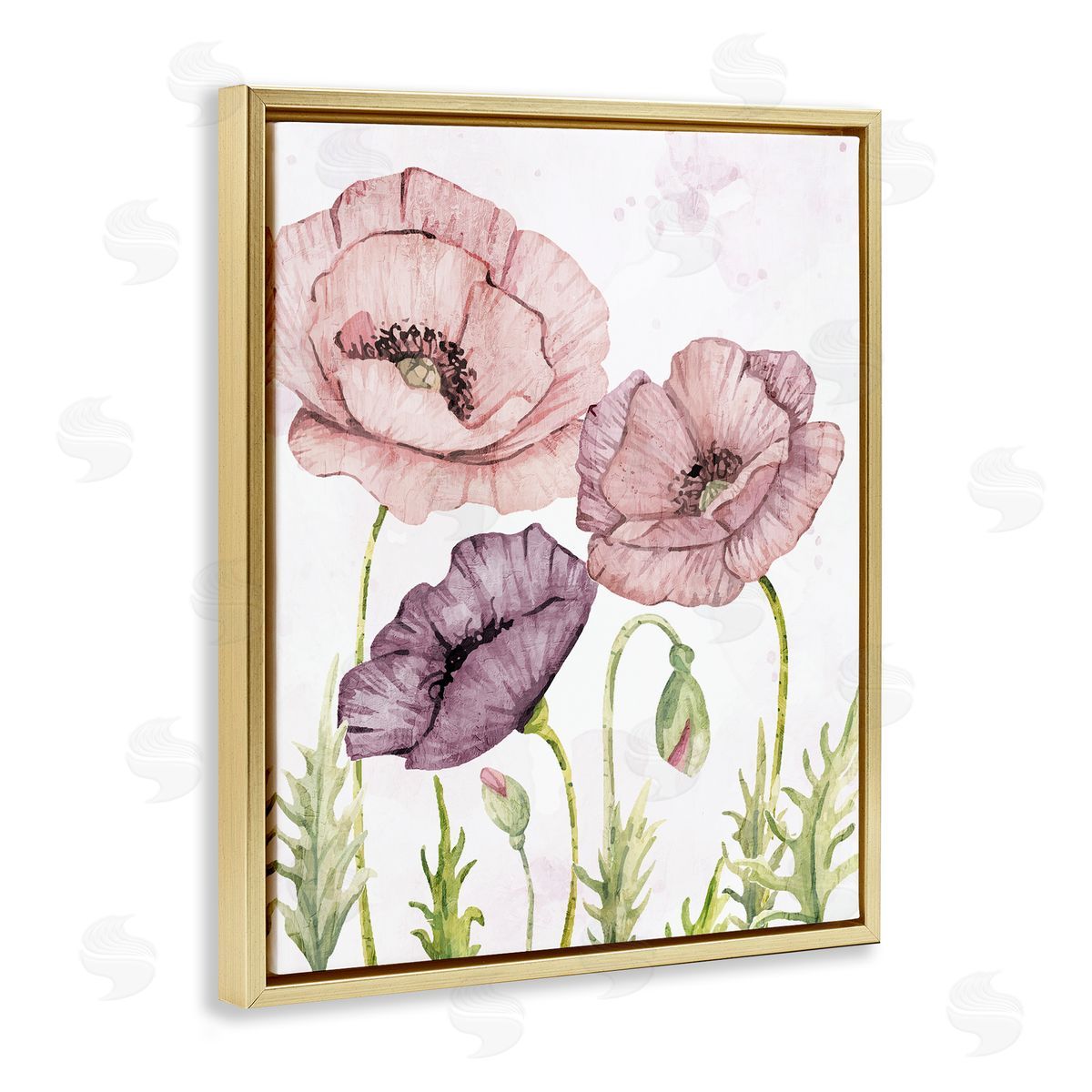 Kim Allen Soft Pastel Poppy Garden Gold Floating Frame Canvas Wall Art Print