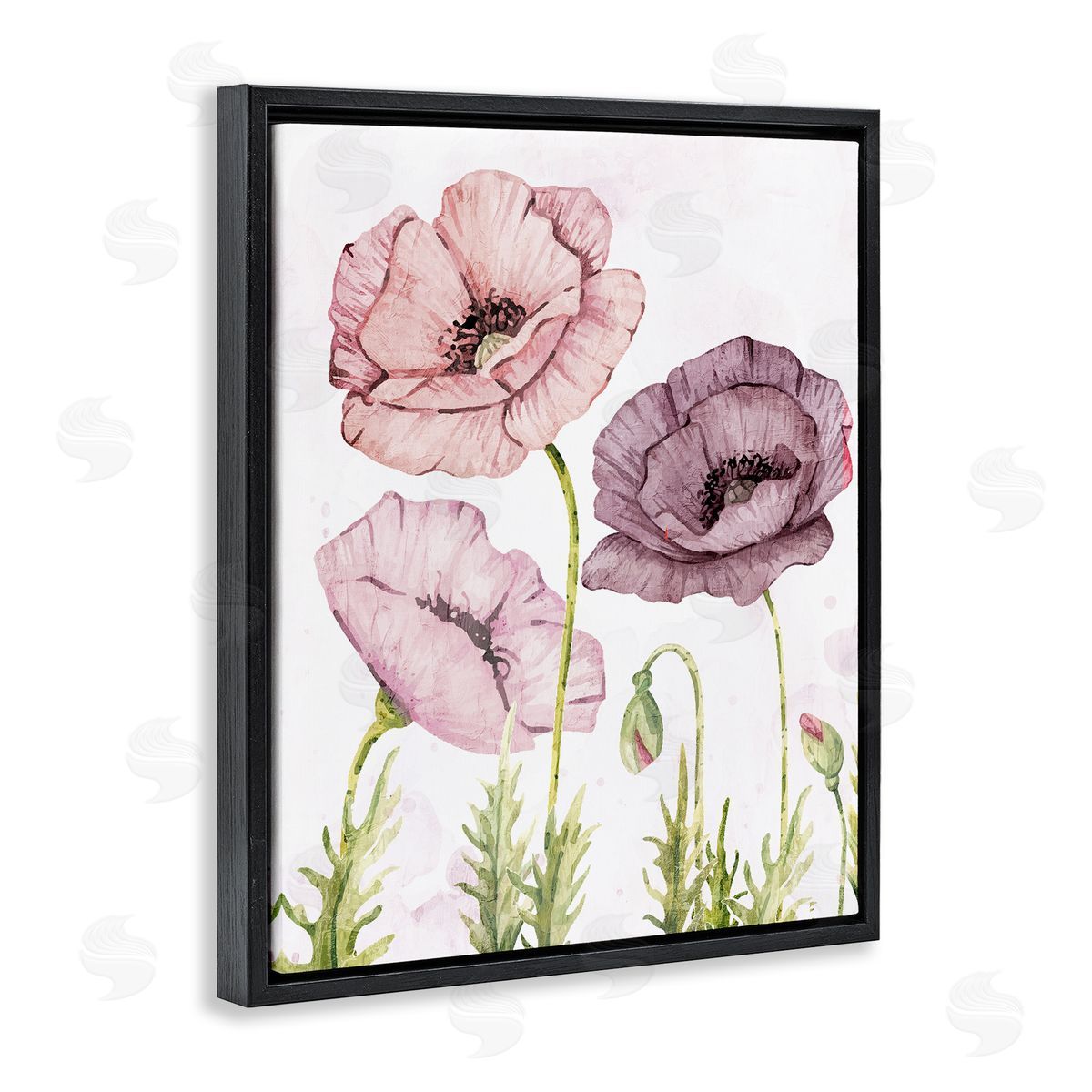 Kim Allen Poppies Trio in Garden Black Floating Frame Canvas Wall Art Print