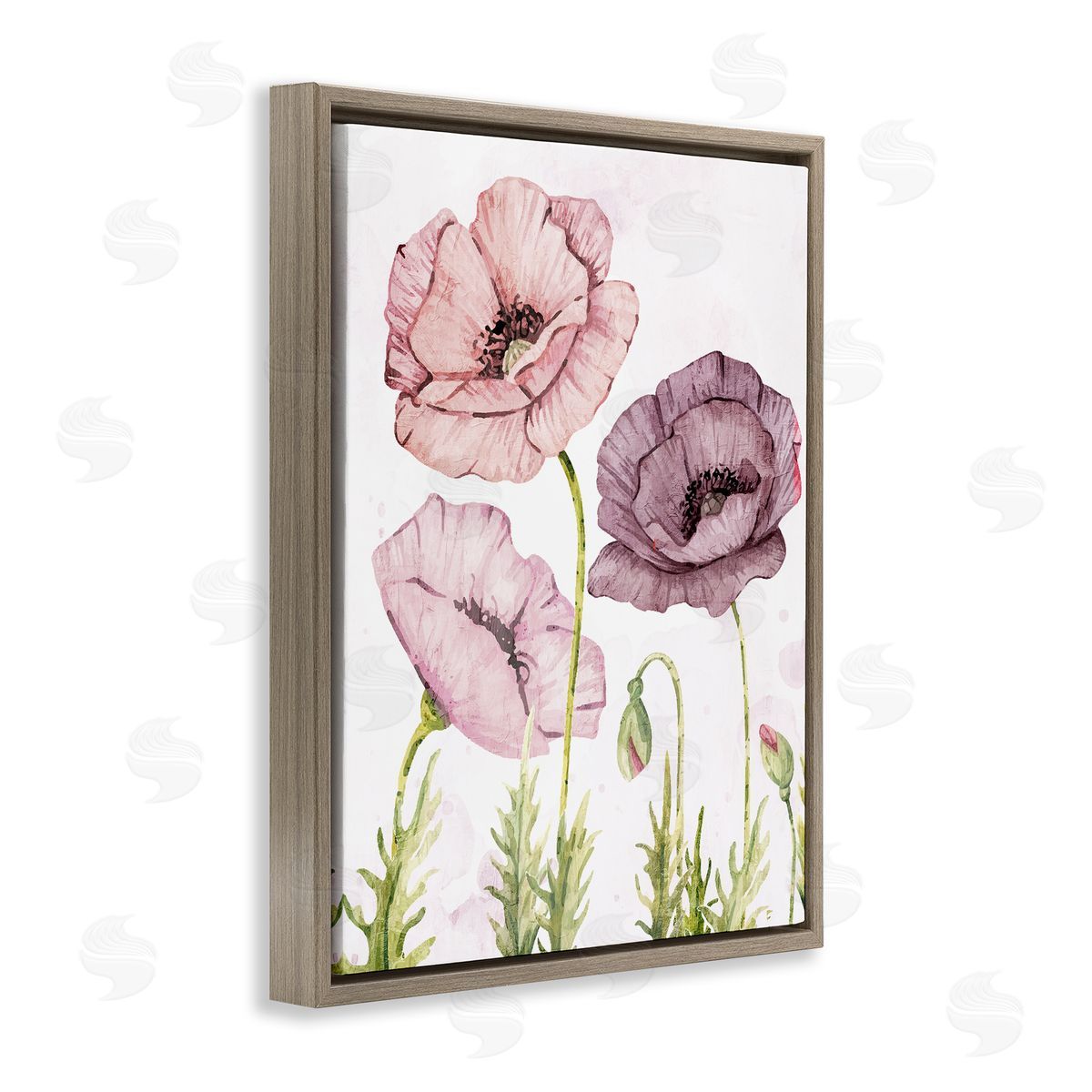 Kim Allen Poppies Trio in Garden Brown Floating Frame Canvas Wall Art Print