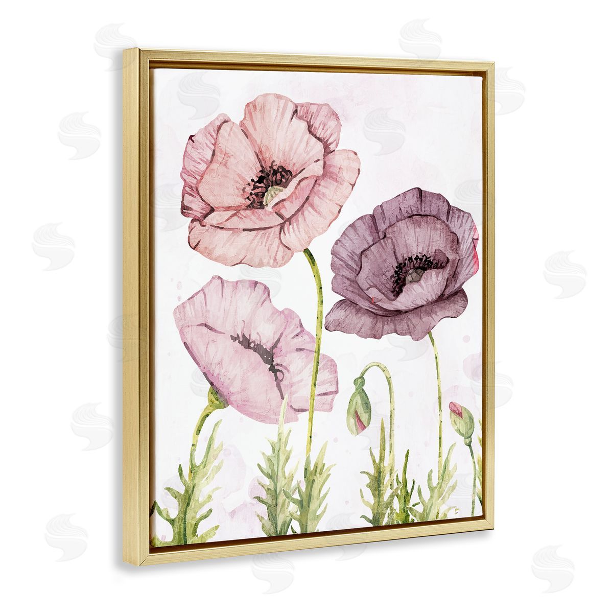 Kim Allen Poppies Trio in Garden Gold Floating Frame Canvas Wall Art Print