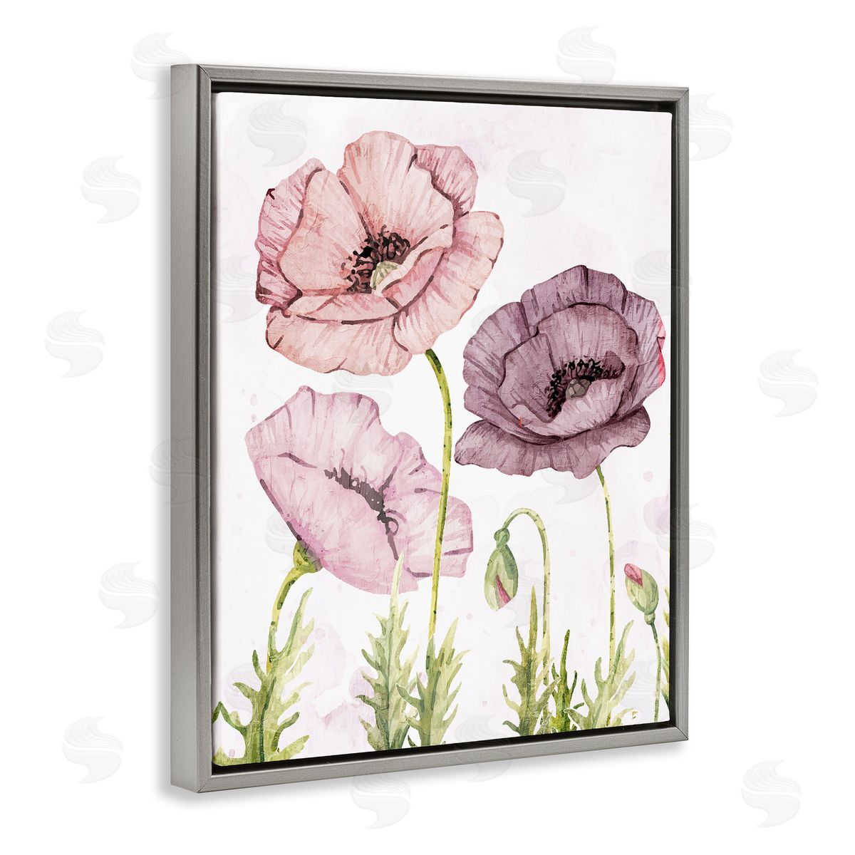 Kim Allen Poppies Trio in Garden Gray Floating Frame Canvas Wall Art Print