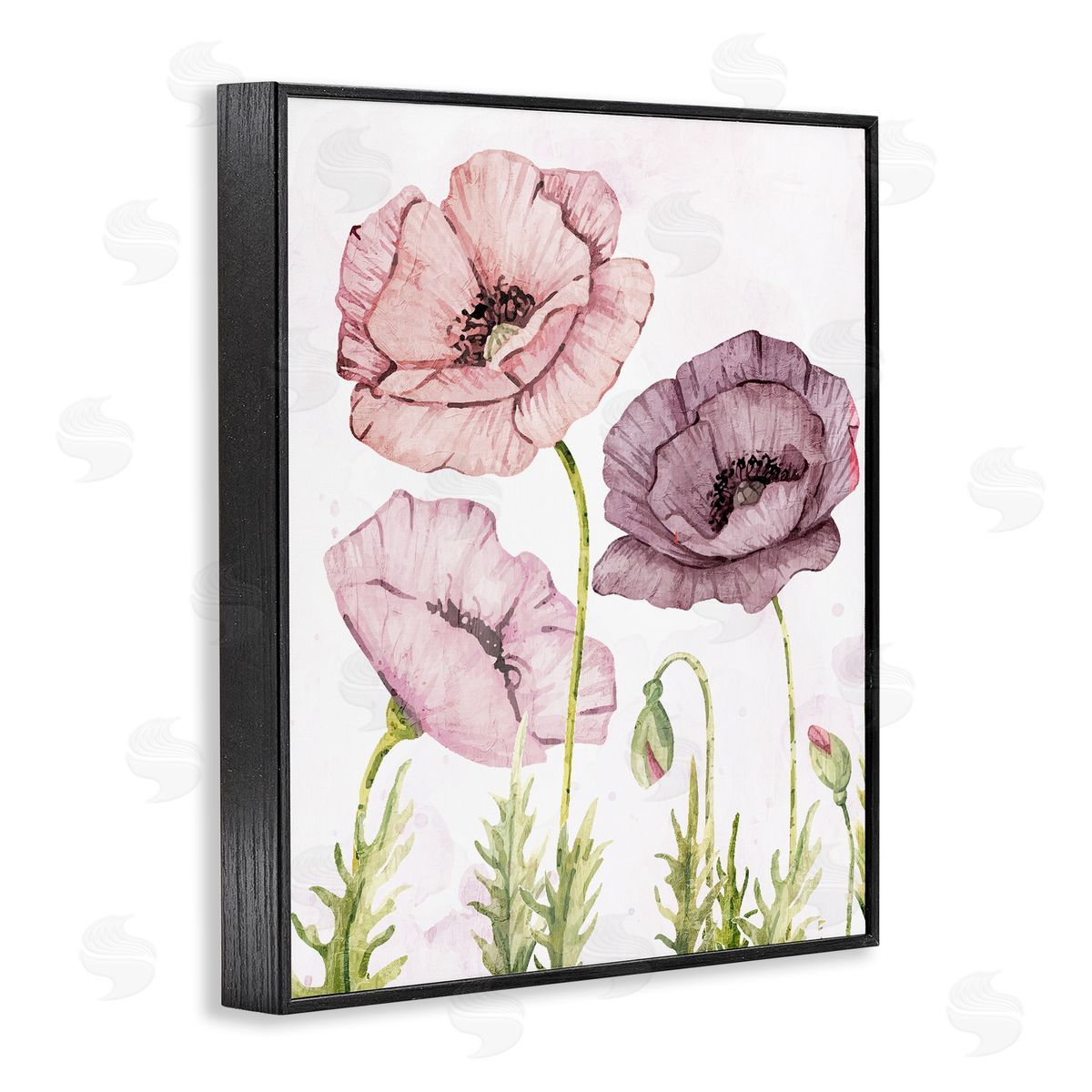 Kim Allen Poppies Trio in Garden Black Framed Giclee Wall Art Print