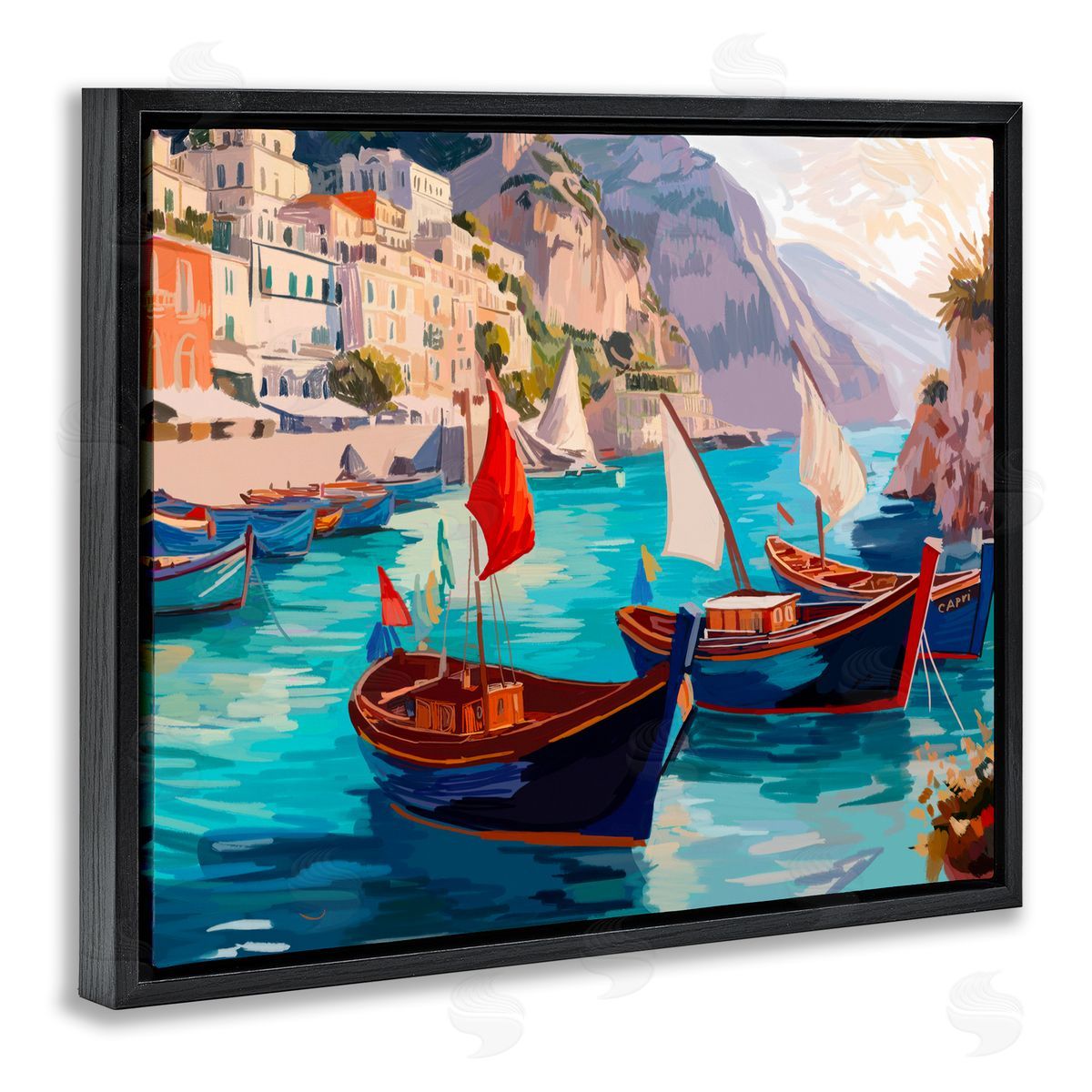 Amelia Noyes Capri Boat Marina View Black Floating Frame Canvas Wall Art Print