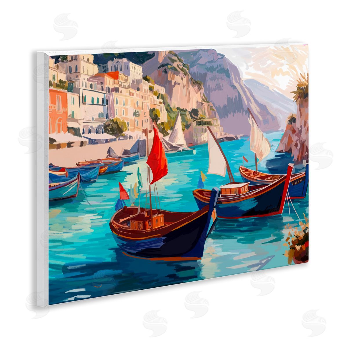 Amelia Noyes Capri Boat Marina View Wooden Wall Plaque Art Print