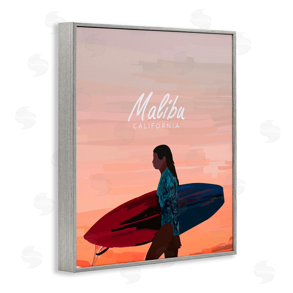 Amelia Noyes Malibu Surfer Girl Gray Framed Giclee Wall Art Print