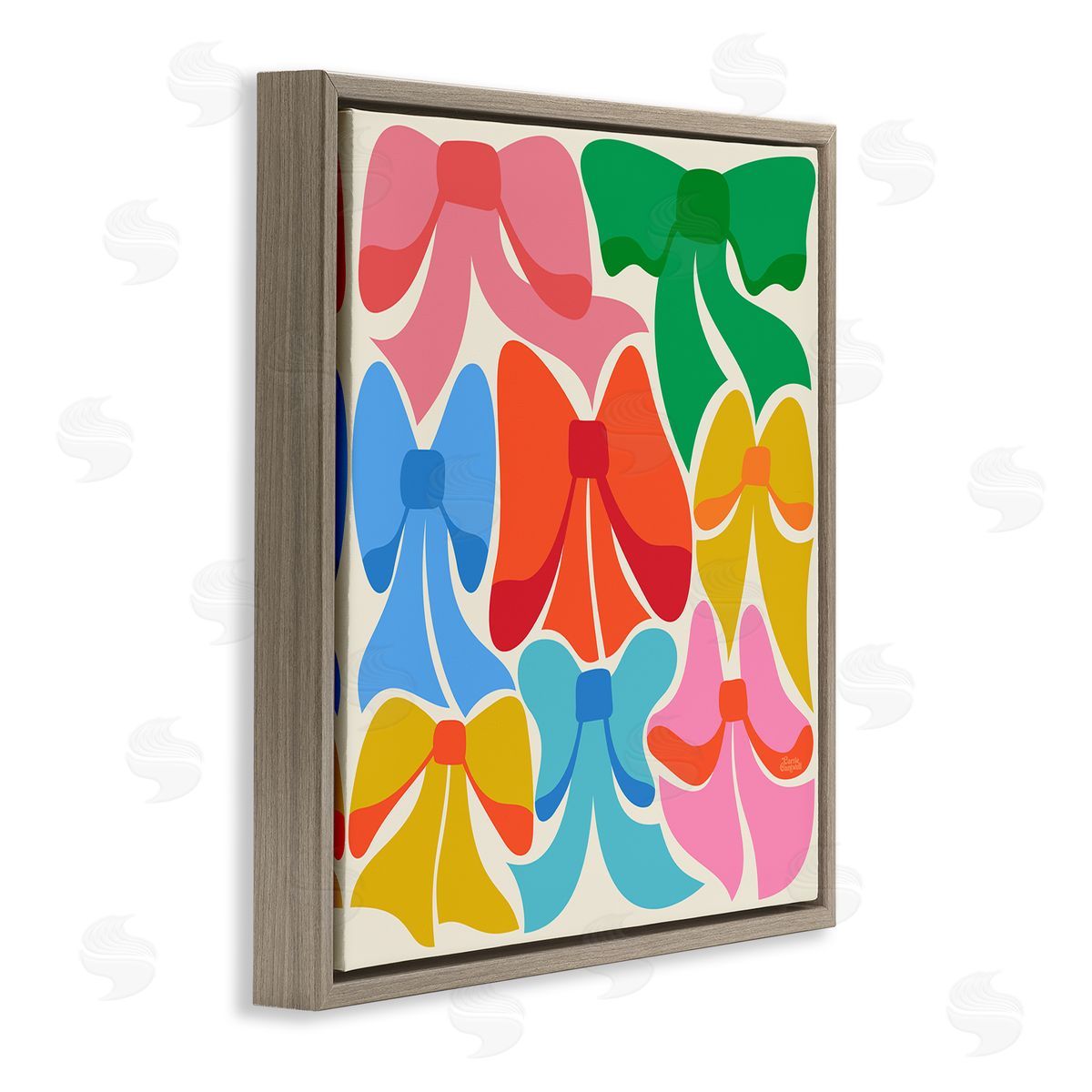 Carrie Cantwell Rainbow Bows Ribbon Shapes Brown Floating Frame Canvas Wall Art Print
