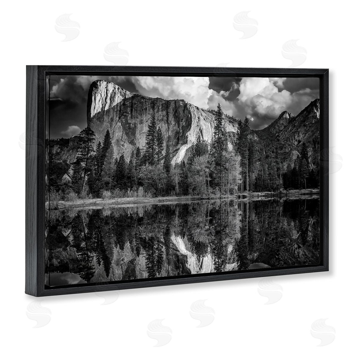 Rick Berk Forest Trees Lake Reflection Black Floating Frame Canvas Wall Art Print