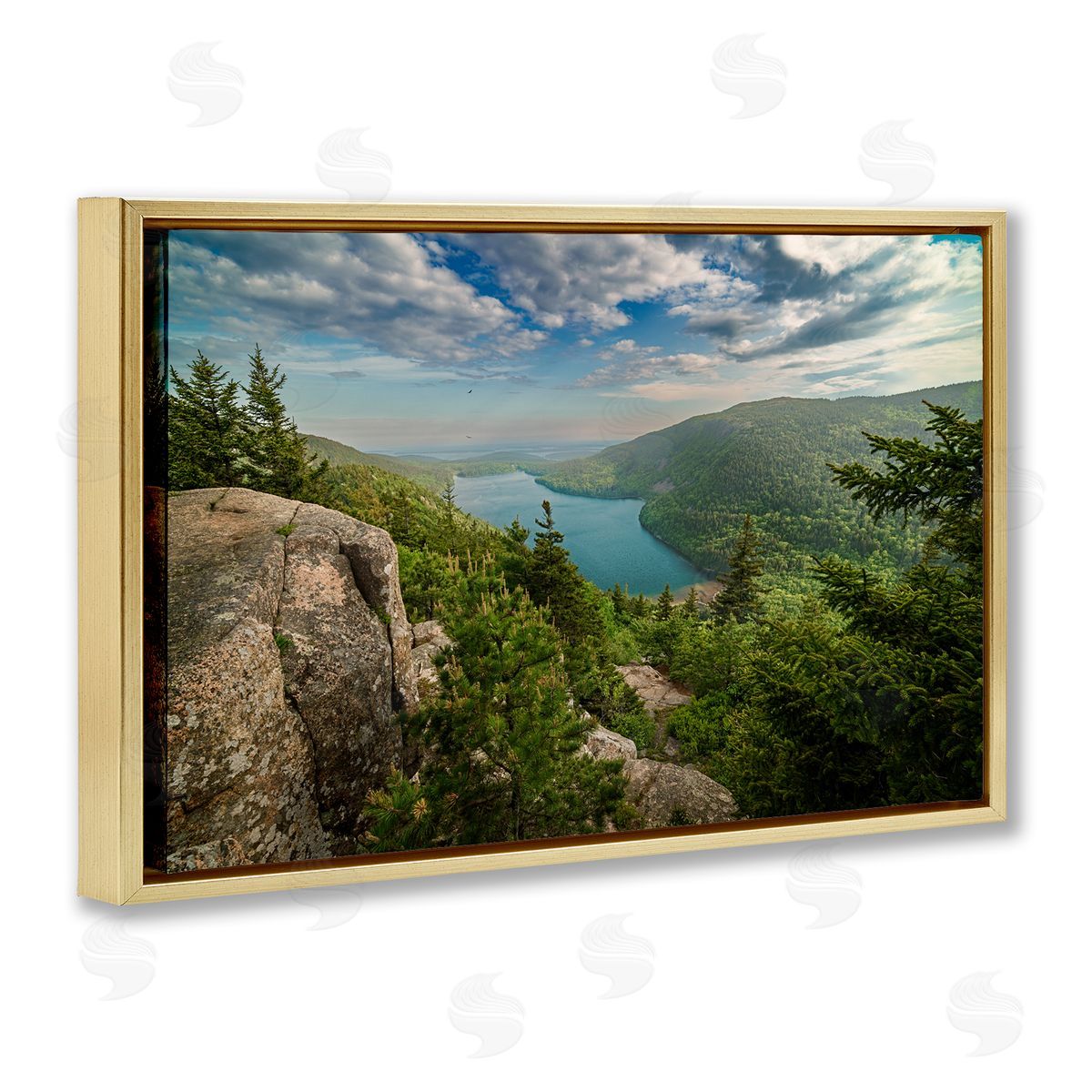 Rick Berk Lake View Over Mountains Gold Floating Frame Canvas Wall Art Print