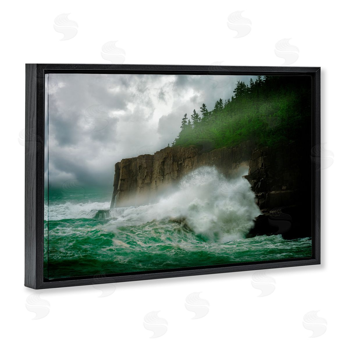 Rick Berk Rushing Water Crashing Black Floating Frame Canvas Wall Art Print