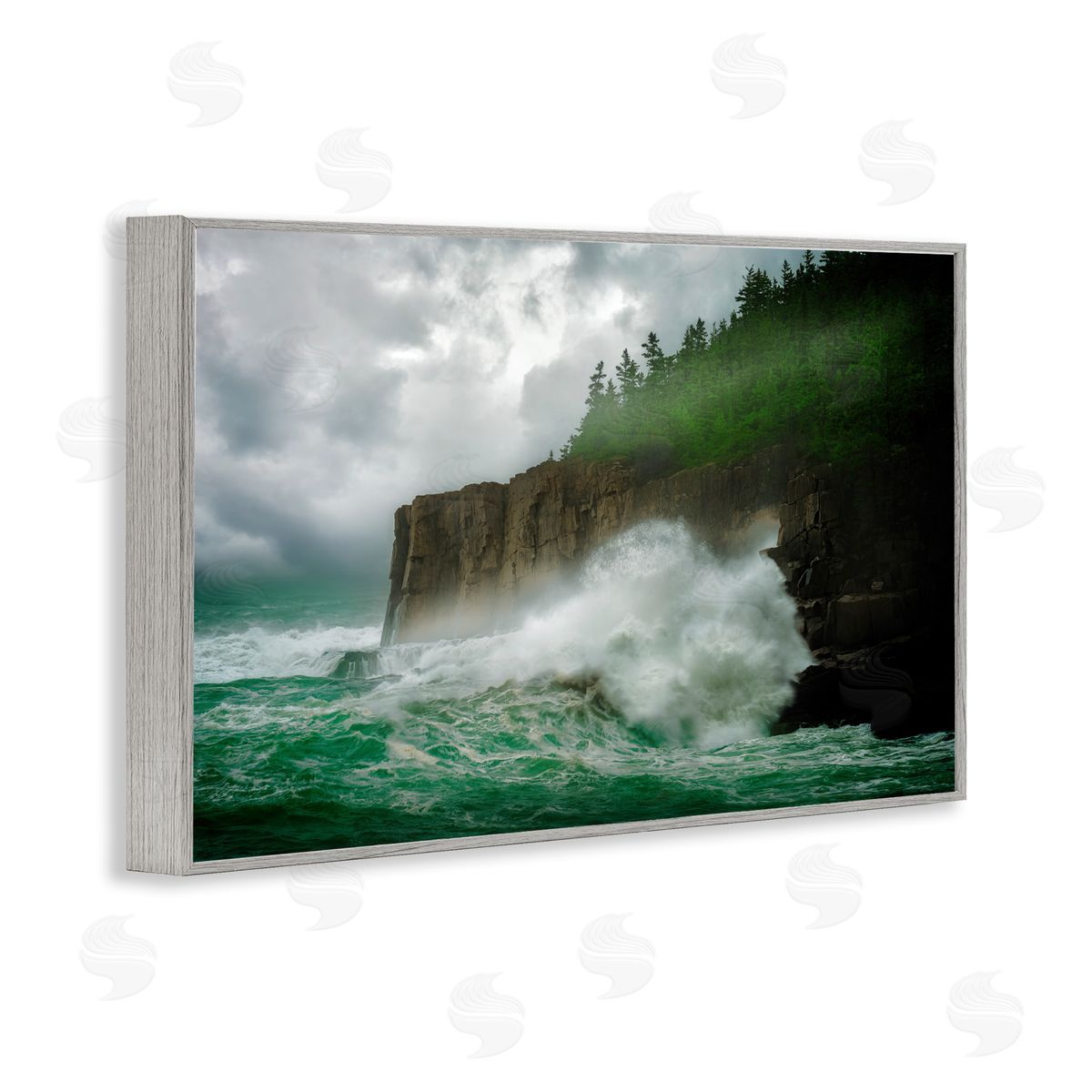 Rick Berk Rushing Water Crashing Gray Framed Giclee Wall Art Print