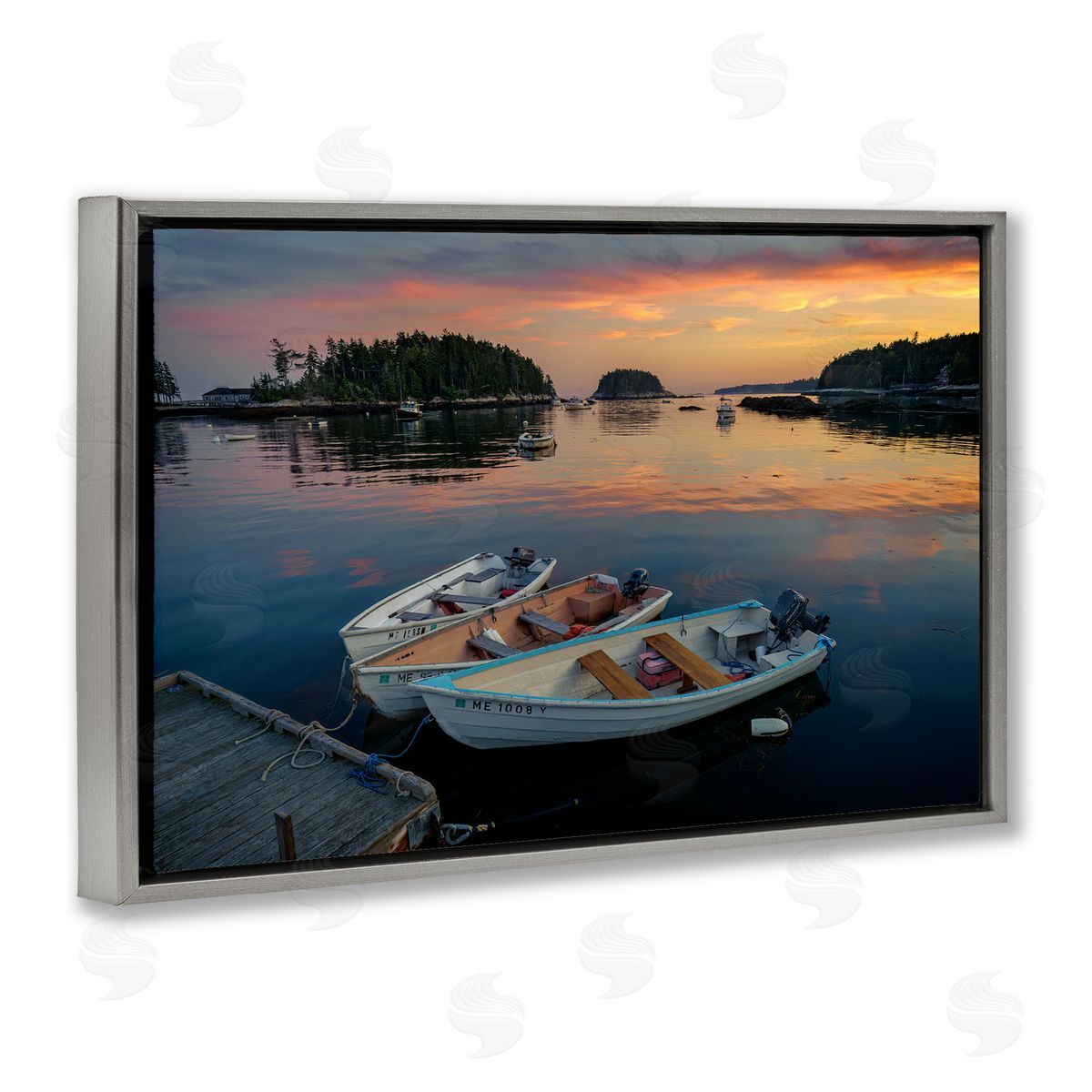 Rick Berk Three Boats at Sunset Gray Floating Frame Canvas Wall Art Print