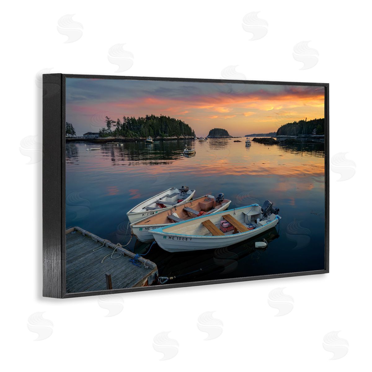 Rick Berk Three Boats at Sunset Black Framed Giclee Wall Art Print