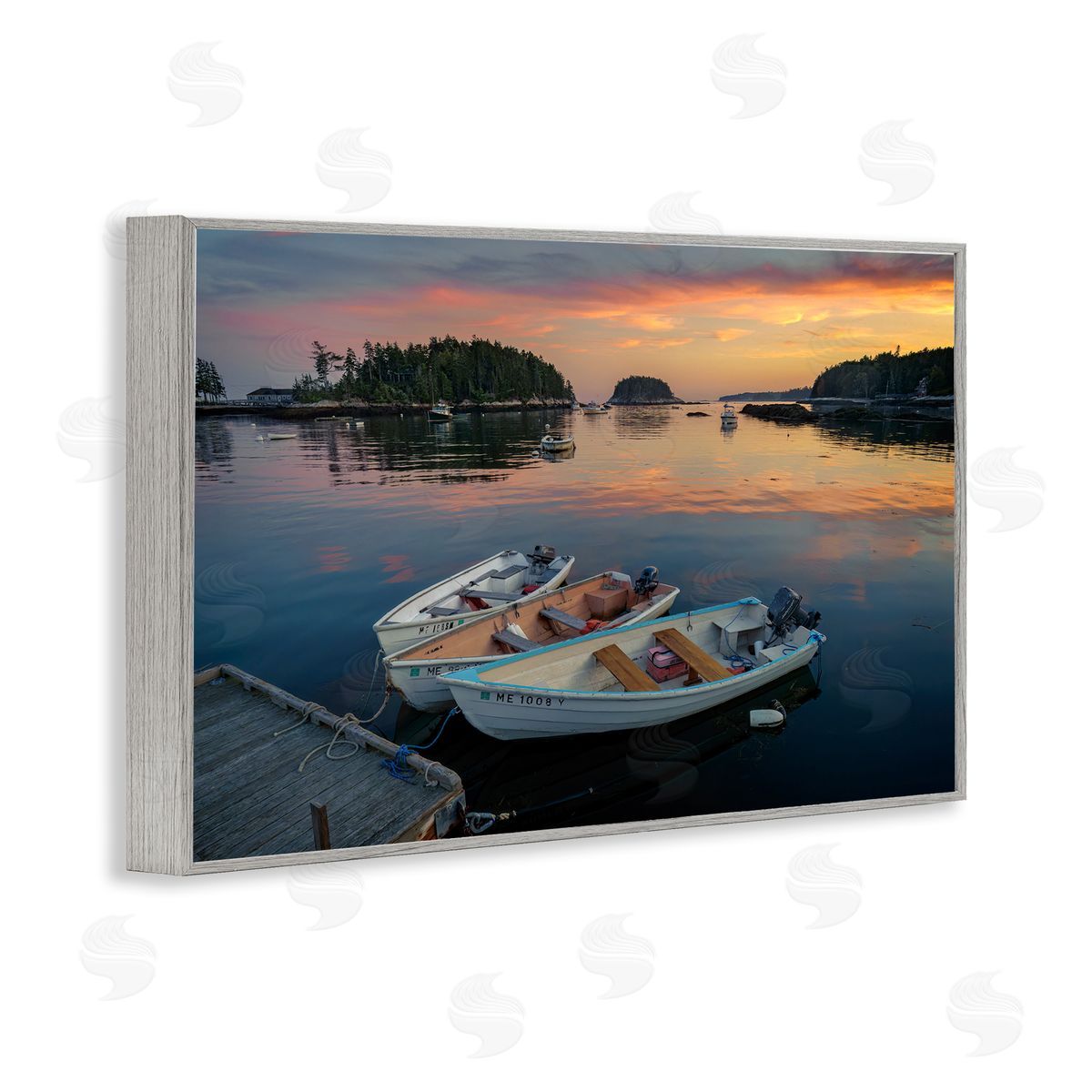 Rick Berk Three Boats at Sunset Gray Framed Giclee Wall Art Print