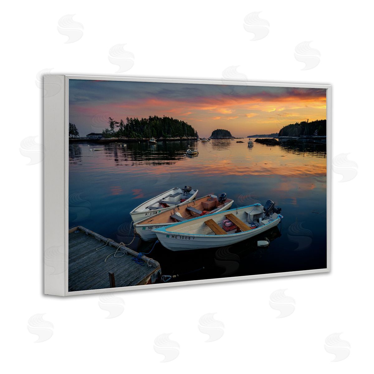 Rick Berk Three Boats at Sunset White Framed Giclee Wall Art Print