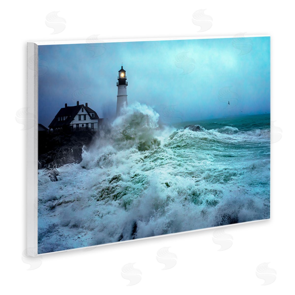 Rick Berk Tall Splashing Waves Lighthouse Wooden Wall Plaque Art Print