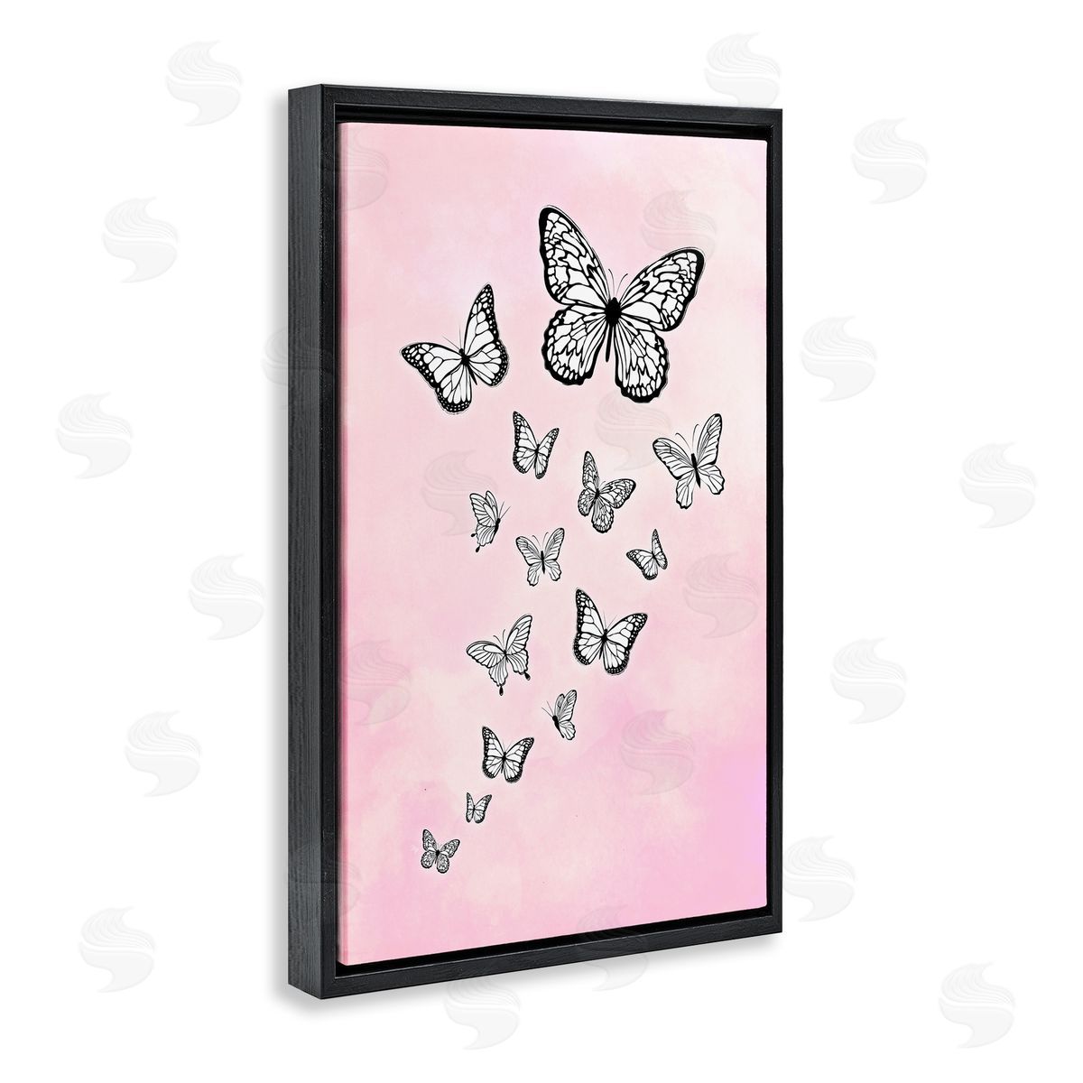 Martina Pavlova Pink Fluttering Butterflies Black Floating Frame Canvas Wall Art Print