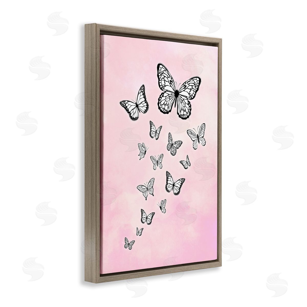 Martina Pavlova Pink Fluttering Butterflies Brown Floating Frame Canvas Wall Art Print