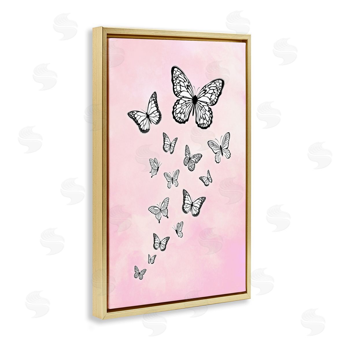 Martina Pavlova Pink Fluttering Butterflies Gold Floating Frame Canvas Wall Art Print