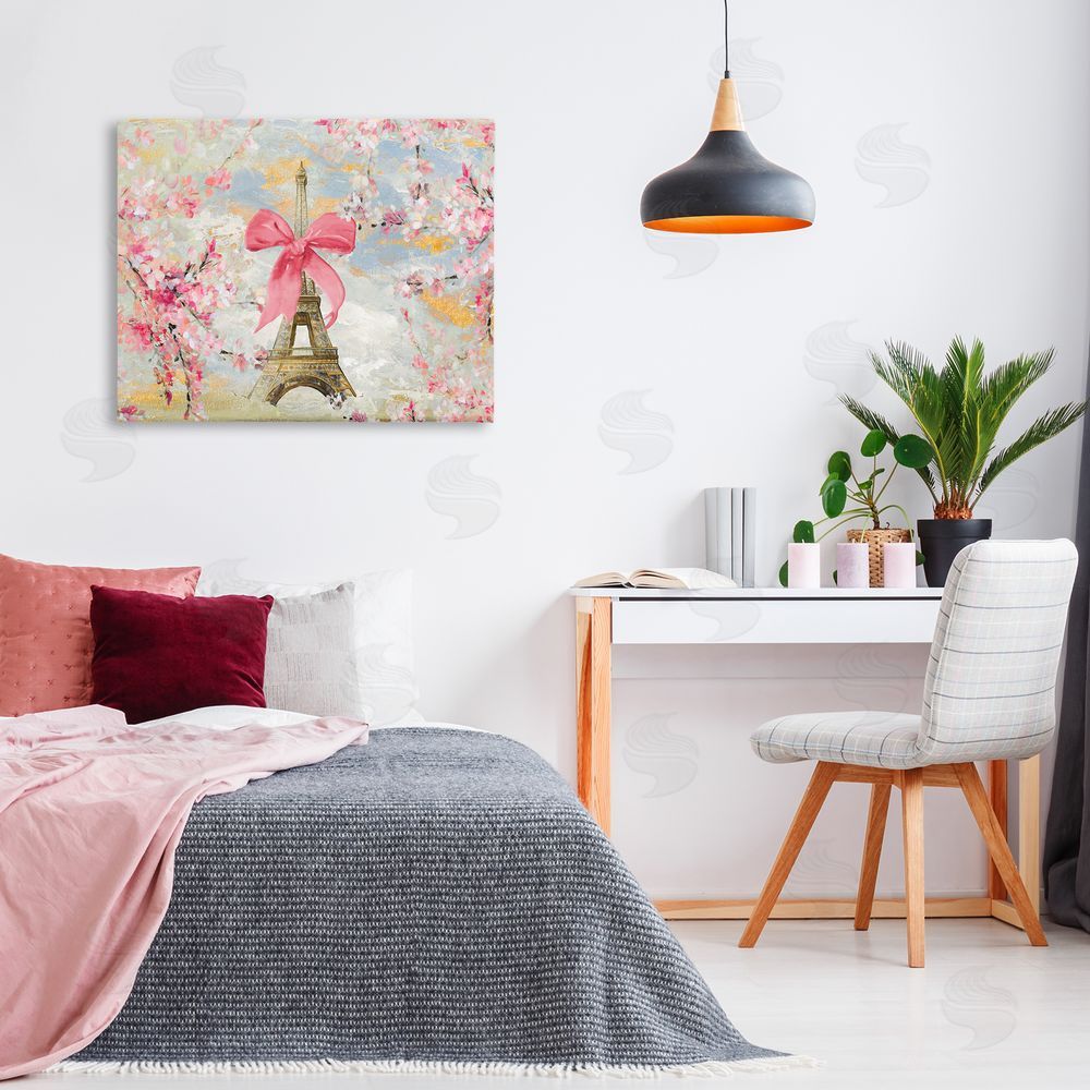 Lanie Loreth Eiffel Tower on Cherry Blossoms Canvas Wall Art Print in Room