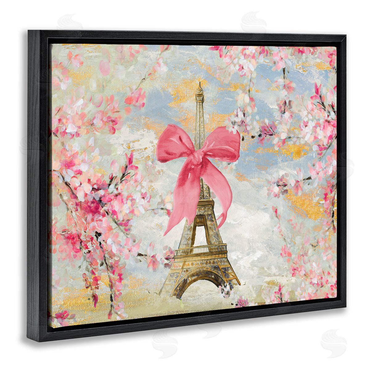 Lanie Loreth Eiffel Tower on Cherry Blossoms Black Floating Frame Canvas Wall Art Print